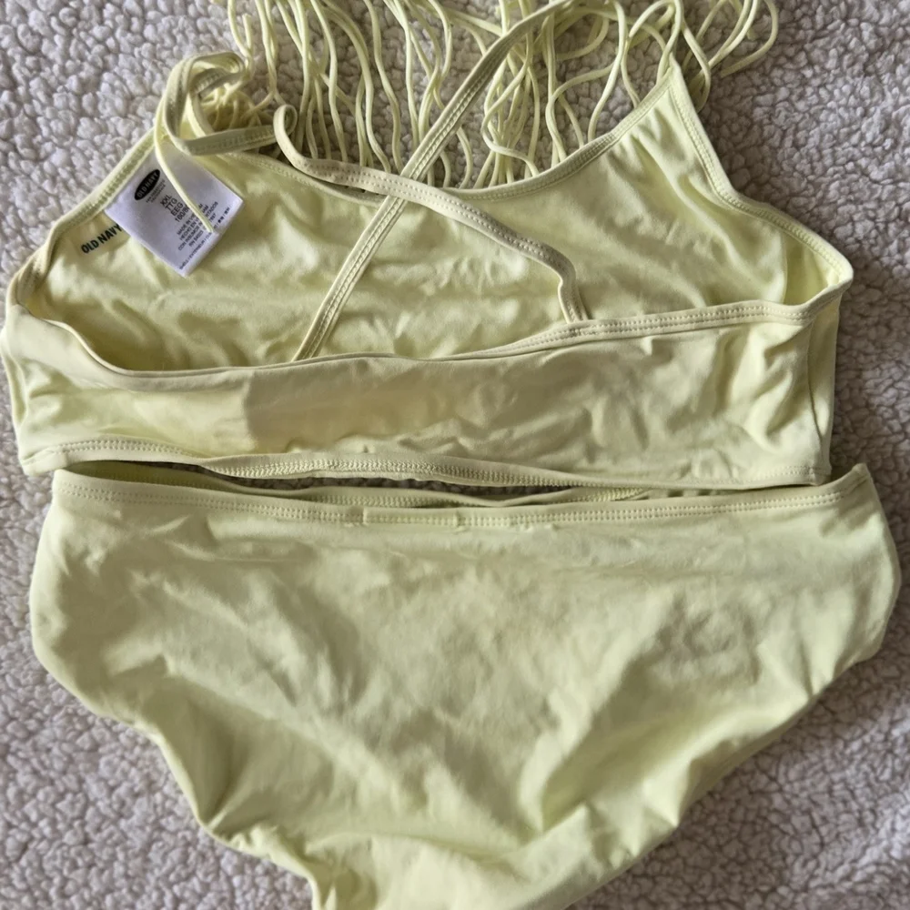 Old Navy Yellow Fringe Bikini Set Girls Size 16 Crisscross Back Summer